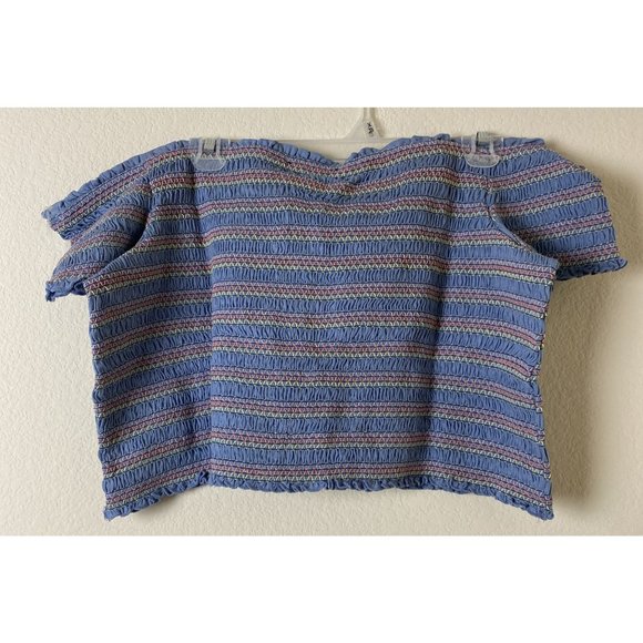 Forever 21 Knit Smocked Off the Shoulder Blue Crop Top Size 2X NWT - Picture 4 of 5
